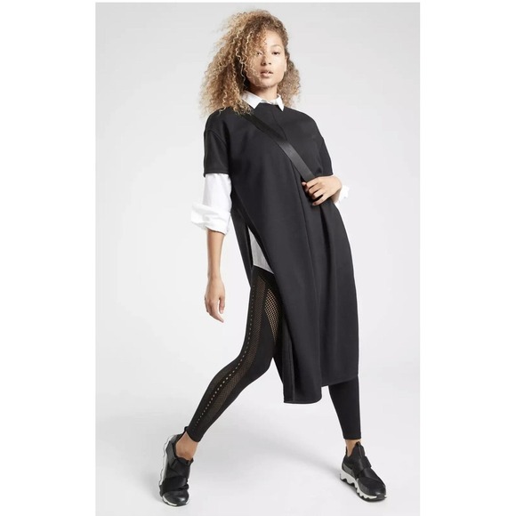 Athleta Sedona Sweatshirt T-Shirt Midi Dress Women's Medium Black Short Sleeve - Picture 1 of 14